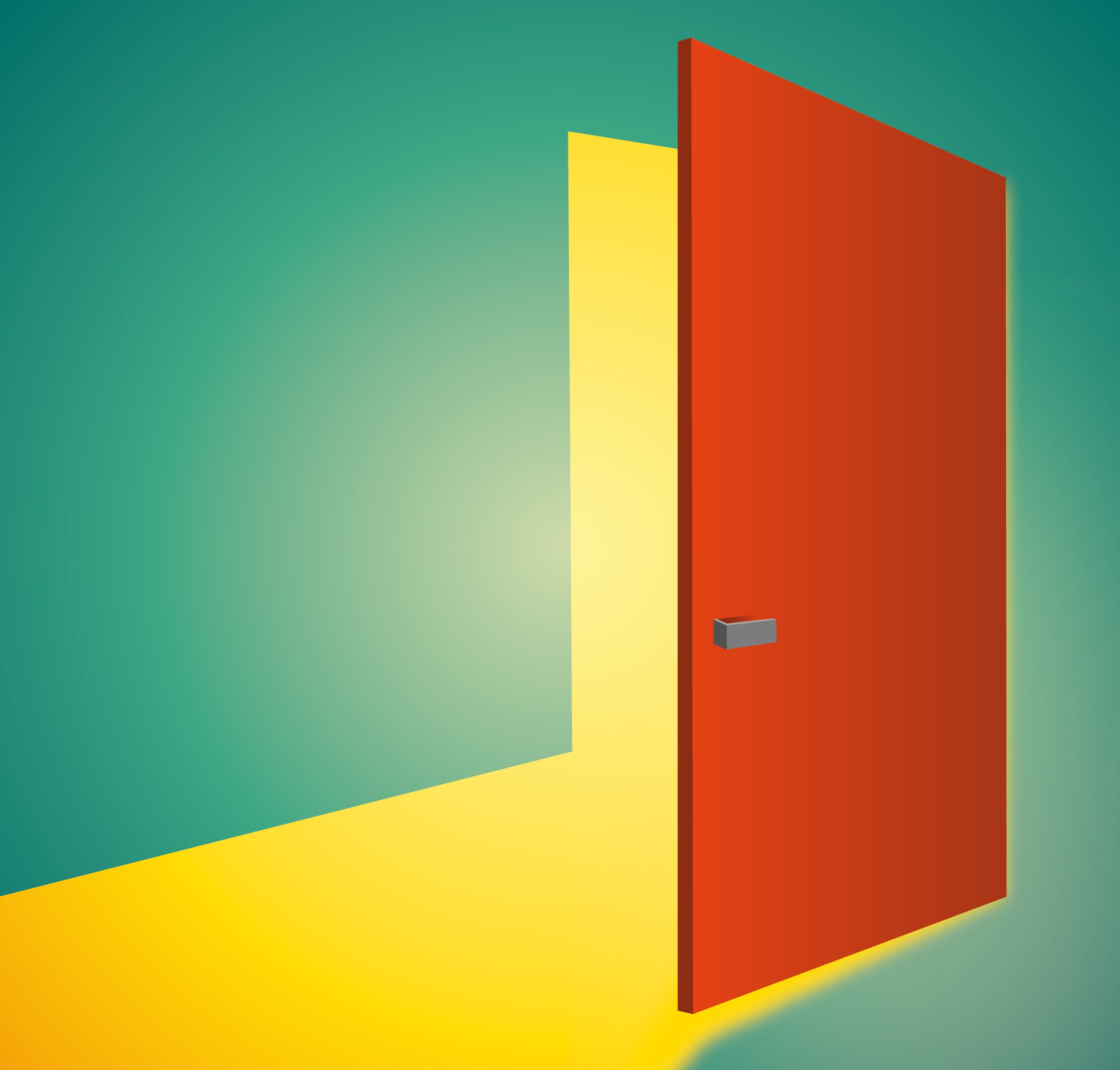 Innsynsguide forside dør som åpnes med lys bak